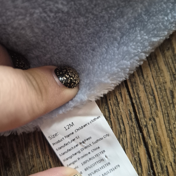 Adorable Blue and White Kids Footie with Bear Design - Picture 2 of 2